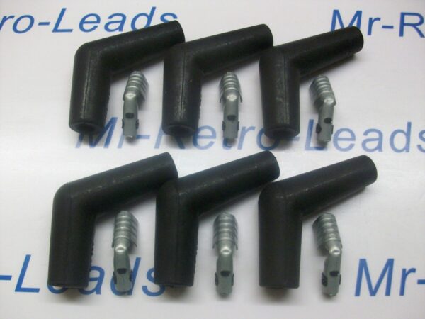 Black 7mm 8mm Ignition Spark Plug Rubber Boot Kit Terminals 45 / 135 Degree X 6