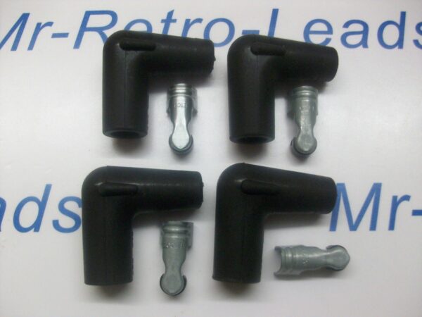 Black Silicone Spark Plug Rubber Boot Fitting Plus 4 X Terminals 4 X 90" Degree
