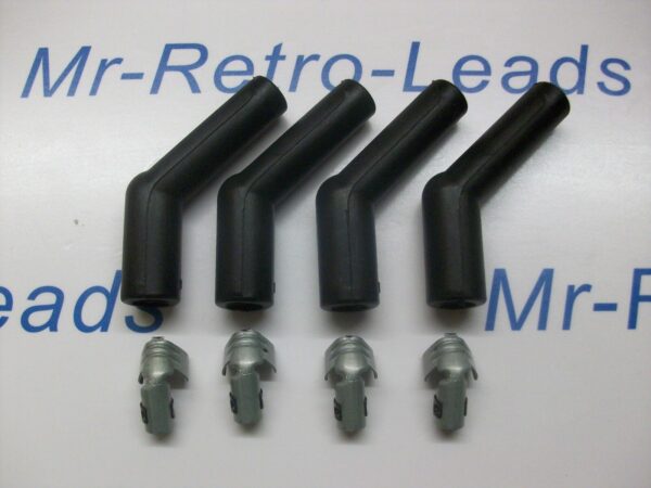Black Spark Plug Boots Terminals Kit 135 Degree 45 Ignition Lead Ht Quality X 4