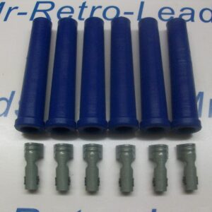 Blue Ignition Lead Spark Plug Boots Terminals Straight Fitting Silicone Kit X 6