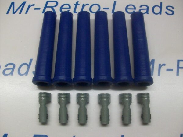 Blue Ignition Lead Spark Plug Boots Terminals Straight Fitting Silicone Kit X 6