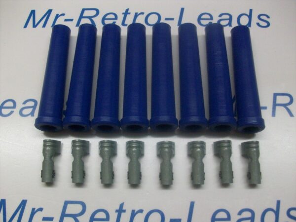 Blue Ignition Lead Spark Plug Boots Terminals Straight Fitting Silicone Kit X 8