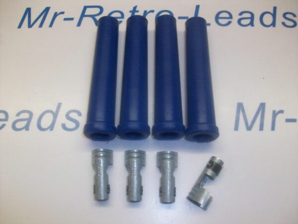 Blue Ignition Lead Spark Plug Boots Terminals Straight Fitting Silicone Kit X 4