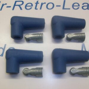 Blue Silicone Spark Plug Rubber Boot Fitting Plus 4 X Terminals 4 X 90" Degree