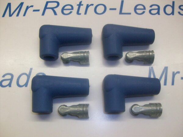 Blue Silicone Spark Plug Rubber Boot Fitting Plus 4 X Terminals 4 X 90" Degree