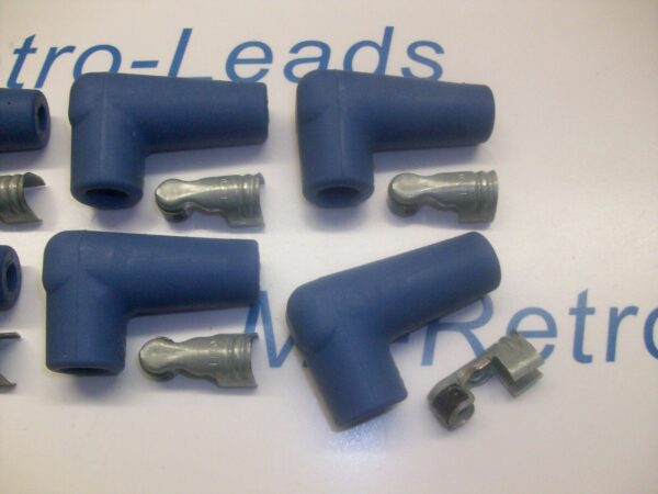 Blue Silicone Spark Plug Rubber Boot Fitting Plus 4 X Terminals 4 X 90" Degree