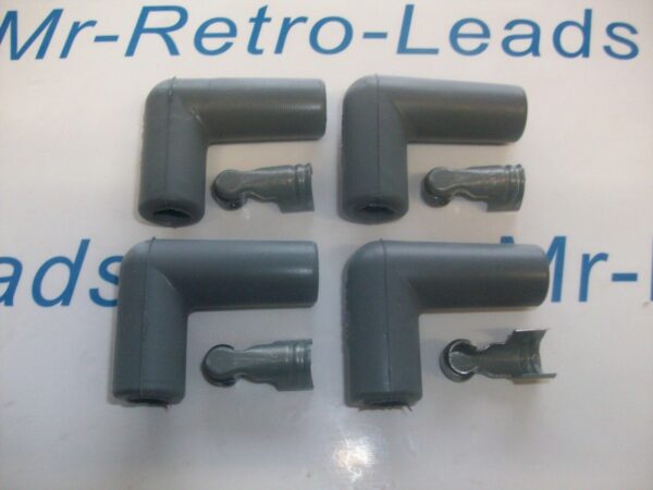 Grey Silicone Spark Plug Rubber Boot Fitting Plus 4 X Terminals 4 X 90" Degree