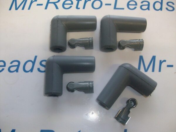 Grey Silicone Spark Plug Rubber Boot Fitting Plus 4 X Terminals 4 X 90" Degree
