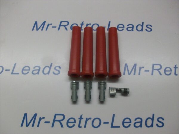 Red Ignition Lead Spark Plug Boots Terminals Straight Fitting Silicone Kit X 4