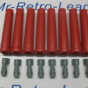 Red Ignition Lead Spark Plug Boots Terminals Straight Fitting Silicone Kit X 8