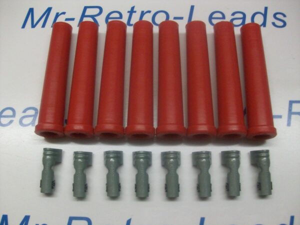 Red Ignition Lead Spark Plug Boots Terminals Straight Fitting Silicone Kit X 8