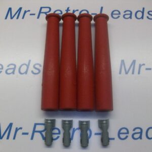 Red Ignition Spark Plug Rubber Boots & Terminals X 4  Full Set Kit Car 4" Long