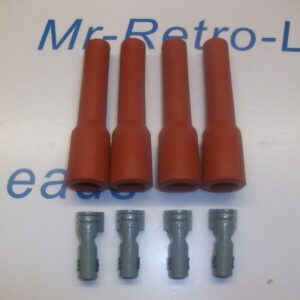 Retro Red Ignition Spark Plug Rubber Boots & Terminals X 4 Full Set 4 Pot Engine