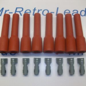 Retro Red Ignition Spark Plug Rubber Boots & Terminals X 8  Full Set V8 Engine