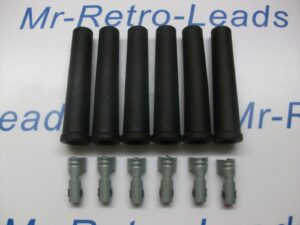 6 X Black Silicone Ignition Lead Spark Plug Boots Plus Terminals Kit Full Set