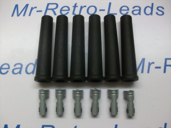 6 X Black Silicone Ignition Lead Spark Plug Boots Plus Terminals Kit Full Set
