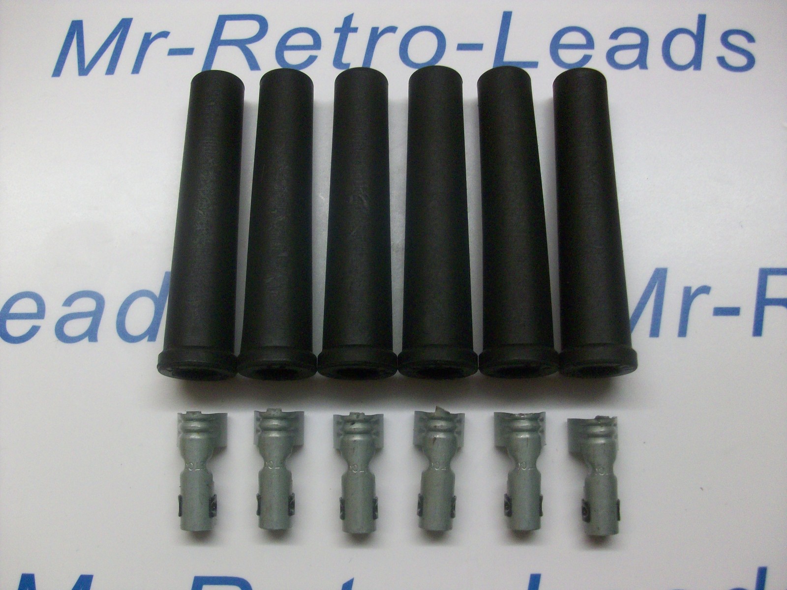 6 X Black Silicone Ignition Lead Spark Plug Boots Plus Terminals Kit Full Set