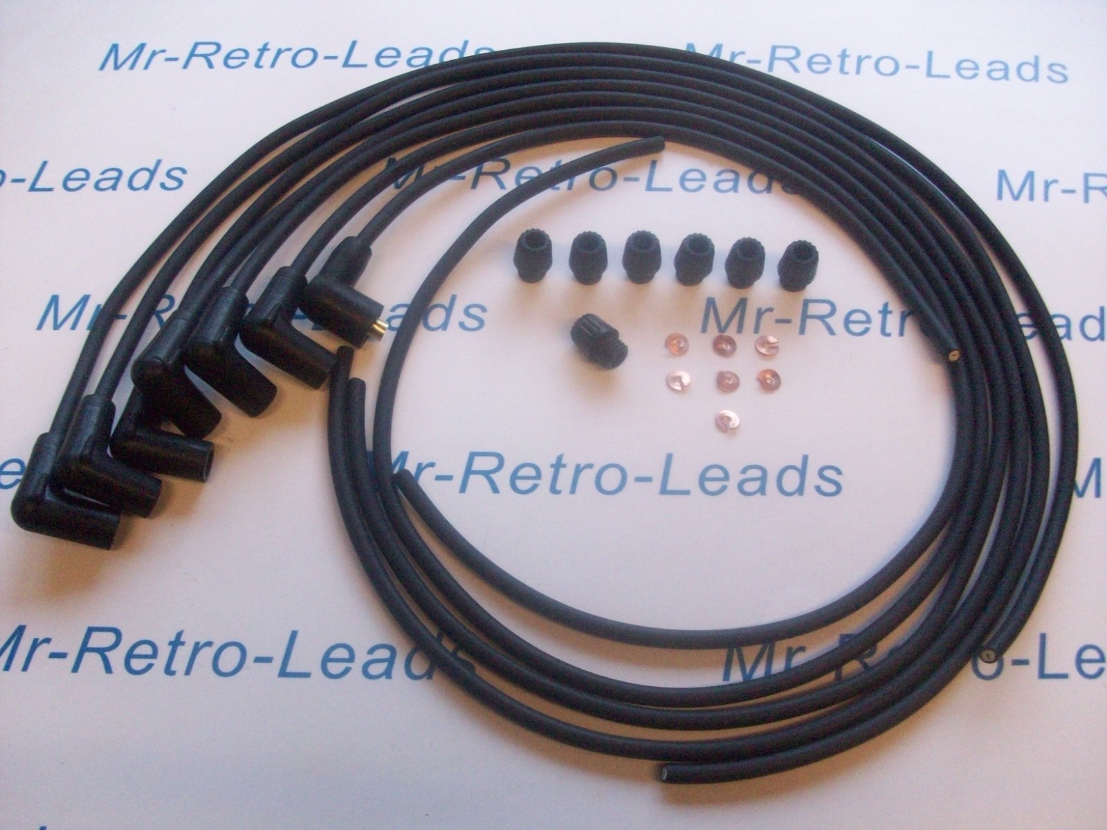 Black 7mm Copper Ignition Lead Kit For Jaguar Mk 2 Xj6 Xk Xk150 With Acorns