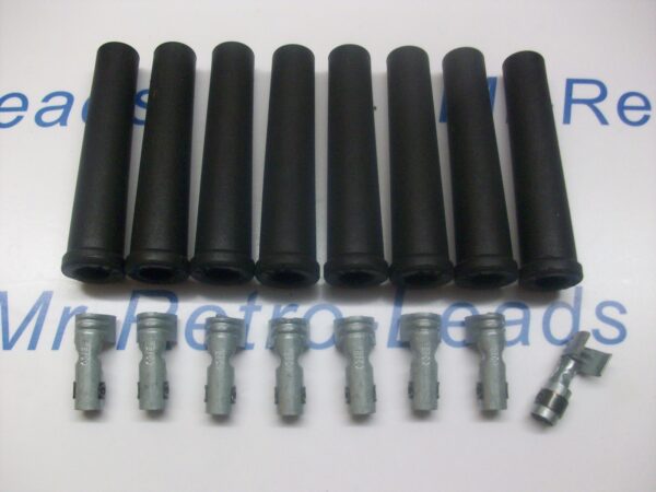 Black Ignition Spark Plug Rubber Boots & Trminals X 8  Full Set V8 Engine Kit