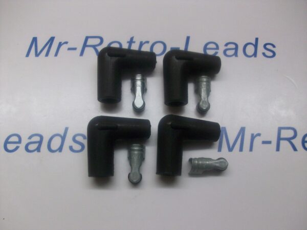 Black Silicone Spark Plug Rubber Boot Fitting Plus 4 X Terminals 4 X 90" Degree