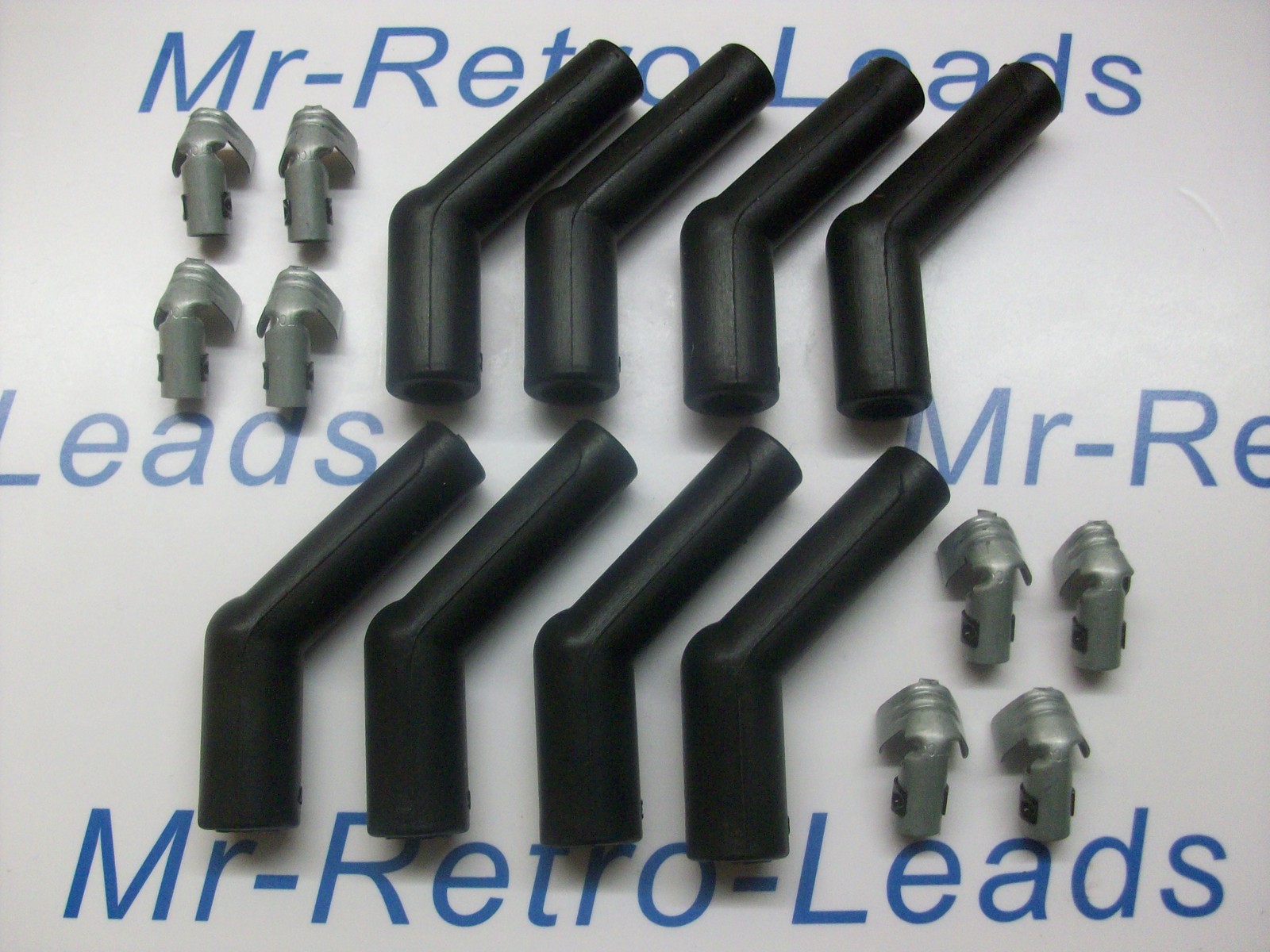 Black X 8 Spark Plug Boots Terminals Kit 135 Degree 45 Ignition Lead Quality V8