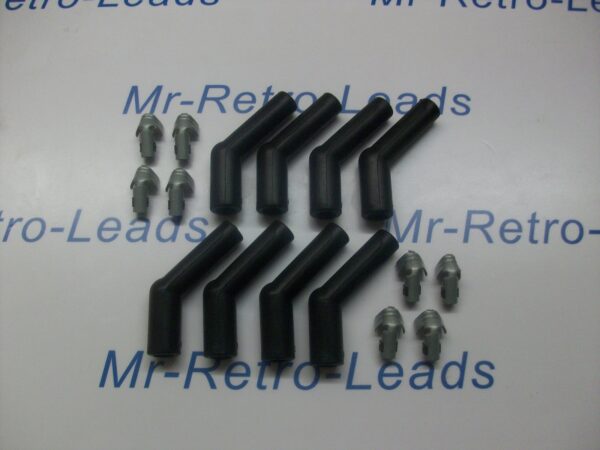 Black X 8 Spark Plug Boots Terminals Kit 135 Degree 45 Ignition Lead Quality V8