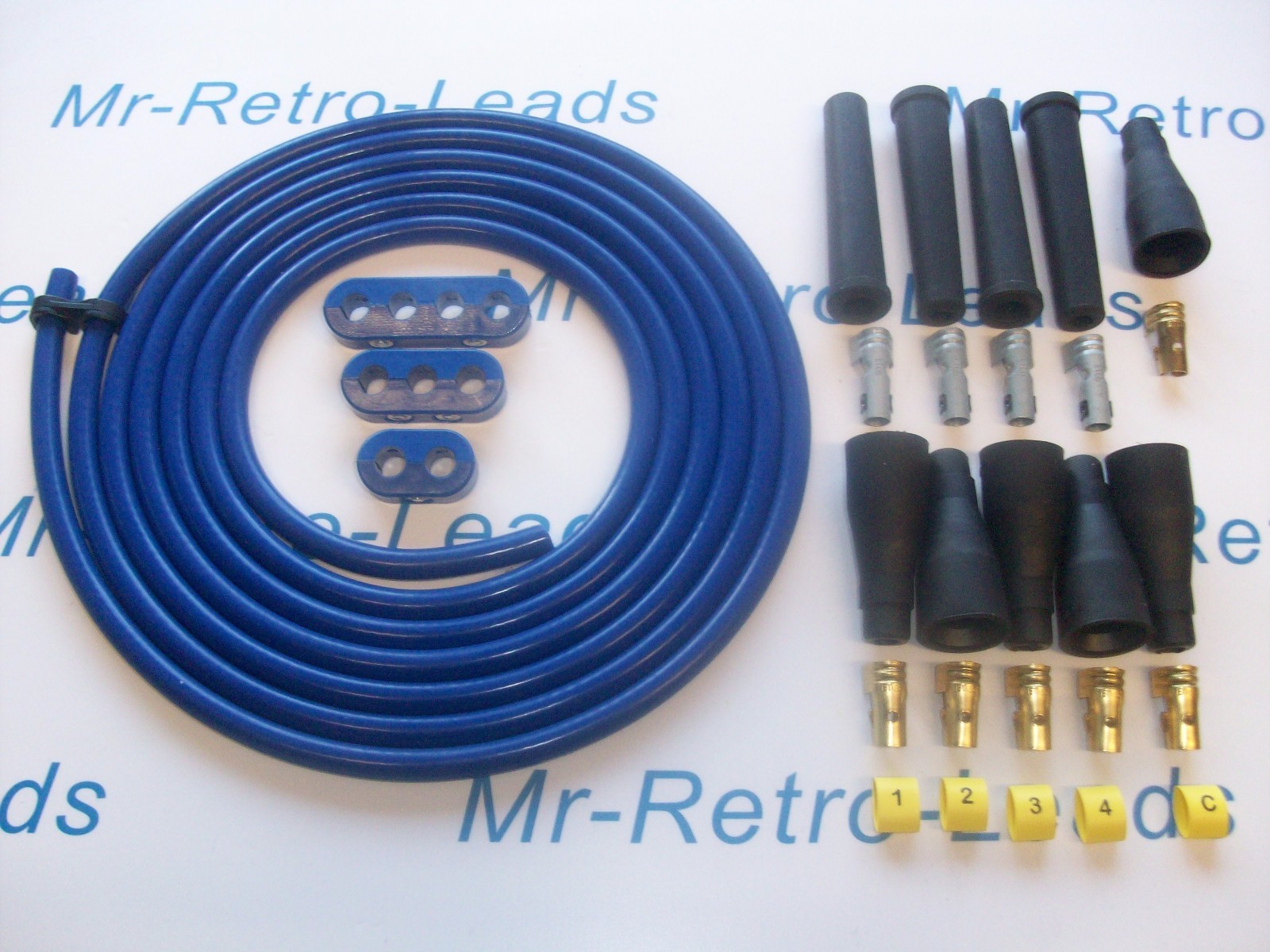 Blue 8mm Performance Ignition Lead Kit Holders Numbers 3 Meters Of Lead Kit Cars