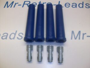 Blue Ignition Lead Spark Plug Boots Terminals Straight Fitting Silicone Kit X 4