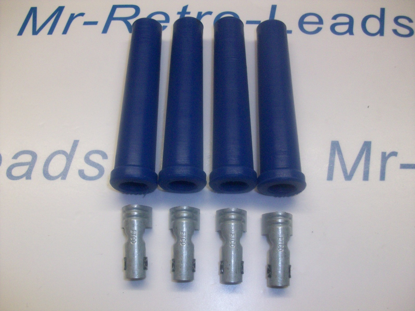 Blue Ignition Lead Spark Plug Boots Terminals Straight Fitting Silicone Kit X 4