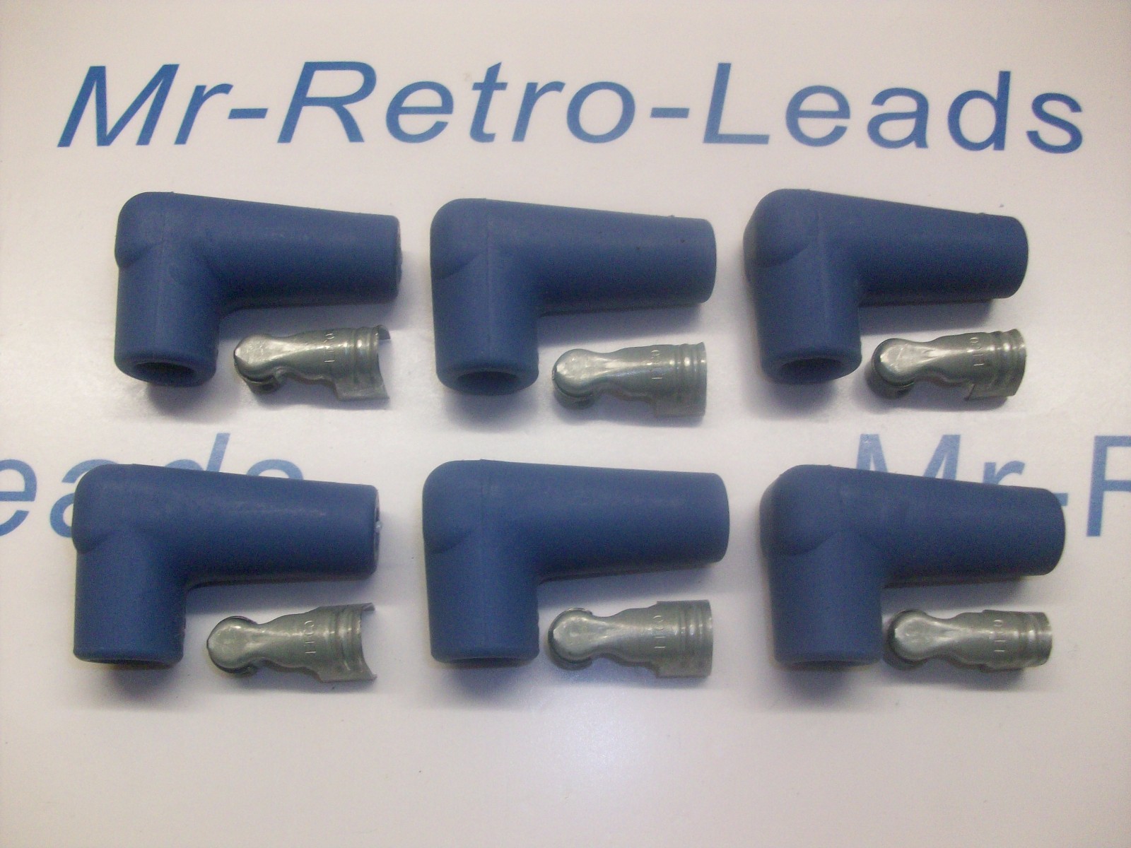 Blue Ignition Spark Plug Rubber Boot Fitting  90"degree + Terminals X 6 Quality