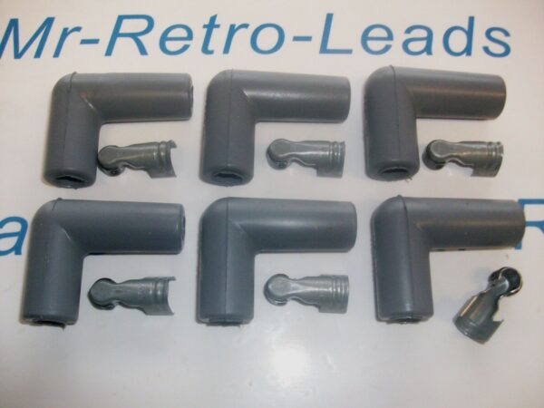 Grey Ignition Spark Plug Rubber Boot Fitting  90"degree + Terminals X 6 Quality