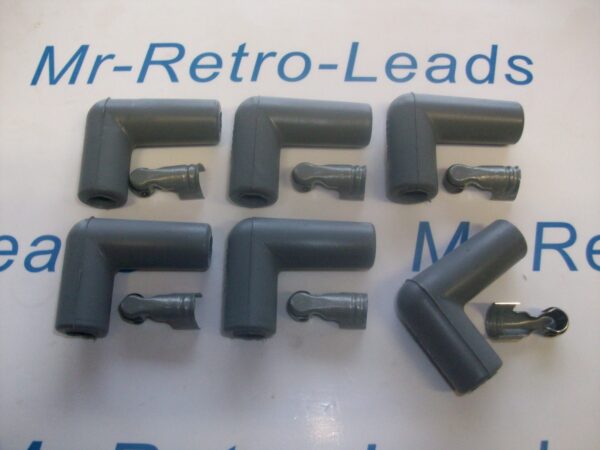 Grey Ignition Spark Plug Rubber Boot Fitting  90"degree + Terminals X 6 Quality