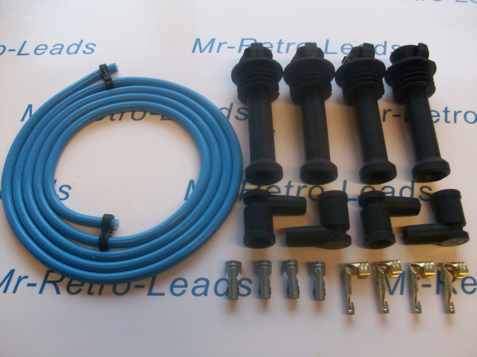 Light Blue 8mm Performance Ignition Lead Kit For Black Top Kit Cars 111mm Boots