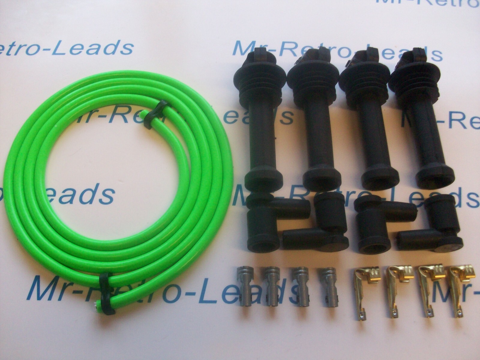 Lime Green 8mm Performance Ignition Lead Kit For Black Top Kit Cars 111mm Boots