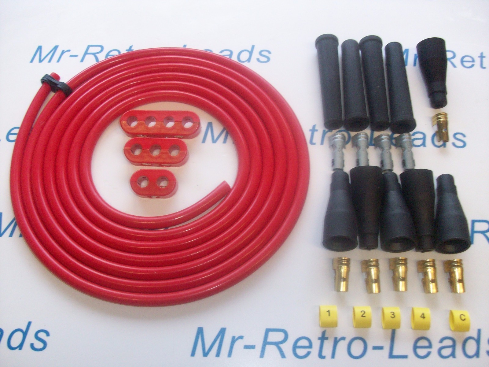 Red 8mm Performance Ignition Lead Kit Holders Numbers For Kit Cars 3 Meters Lead