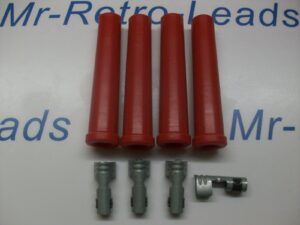 Red Ignition Lead Spark Plug Boots Terminals Straight Fitting Silicone Kit X 4