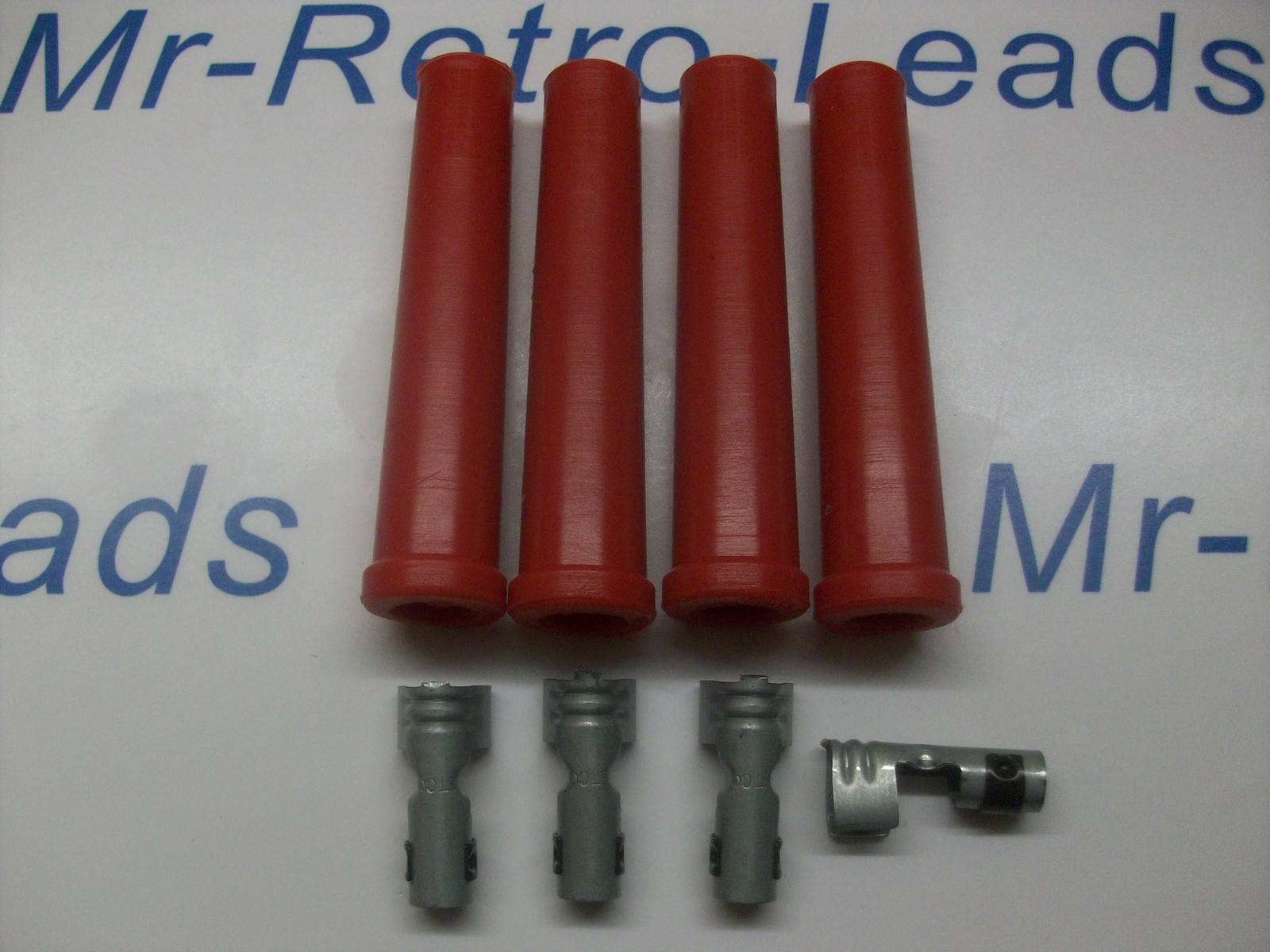 Red Ignition Lead Spark Plug Boots Terminals Straight Fitting Silicone Kit X 4