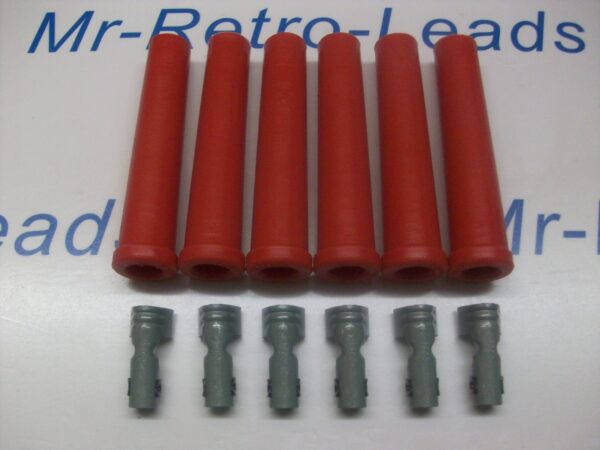 Red Ignition Lead Spark Plug Boots Terminals Straight Fitting Silicone Kit X 6