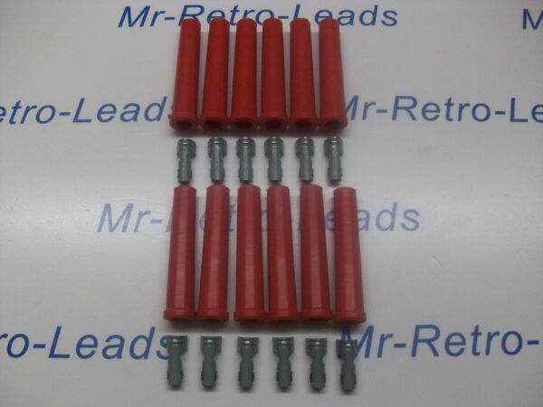 Red Ignition Lead Spark Plug Boots Terminals Straight Fitting Silicone Kit X 12
