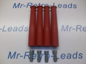 Red Ignition Spark Plug Rubber Boots & Terminals X 4  Full Set Kit Car 4" Long