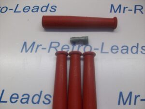 Red Ignition Spark Plug Rubber Boots & Terminals X 4  Full Set Kit Car 4" Long