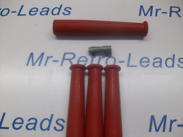 Red Ignition Spark Plug Rubber Boots & Terminals X 4  Full Set Kit Car 4" Long