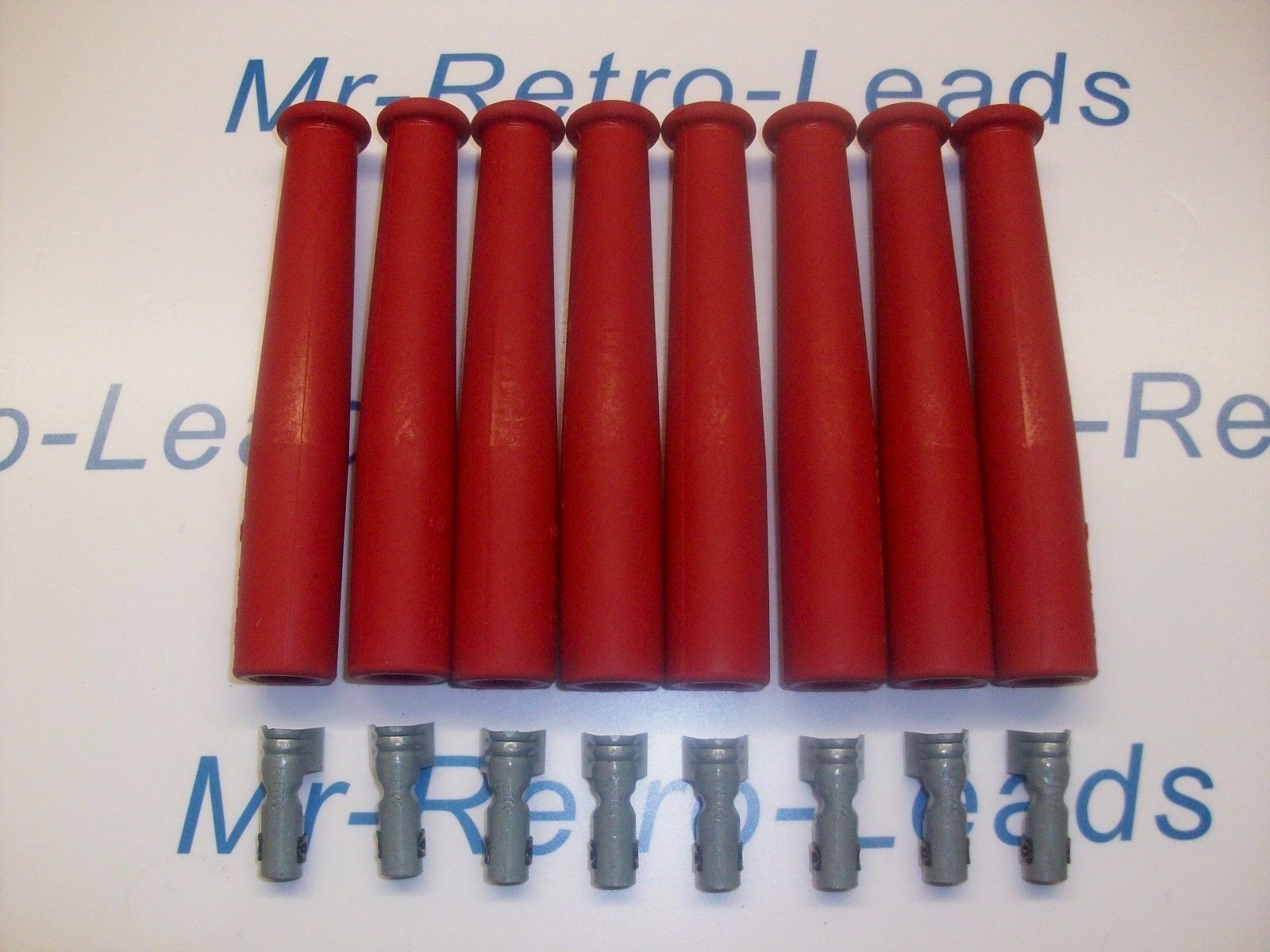Red Ignition Spark Plug Rubber Boots & Terminals X 8  Full Set V8 Engine Kit Car