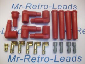 Red Silicone Ignition Lead Kit Spark Plug Boots Distributor Fittings Ht Quality
