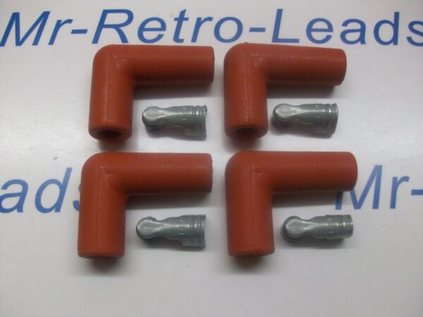 Red Silicone Spark Plug Rubber Boot Fitting Plus 4 X Terminals 4 X 90" Degree