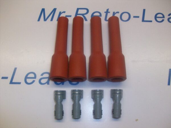 Retro Red Ignition Spark Plug Rubber Boots & Terminals X 4 Full Set 4 Pot Engine