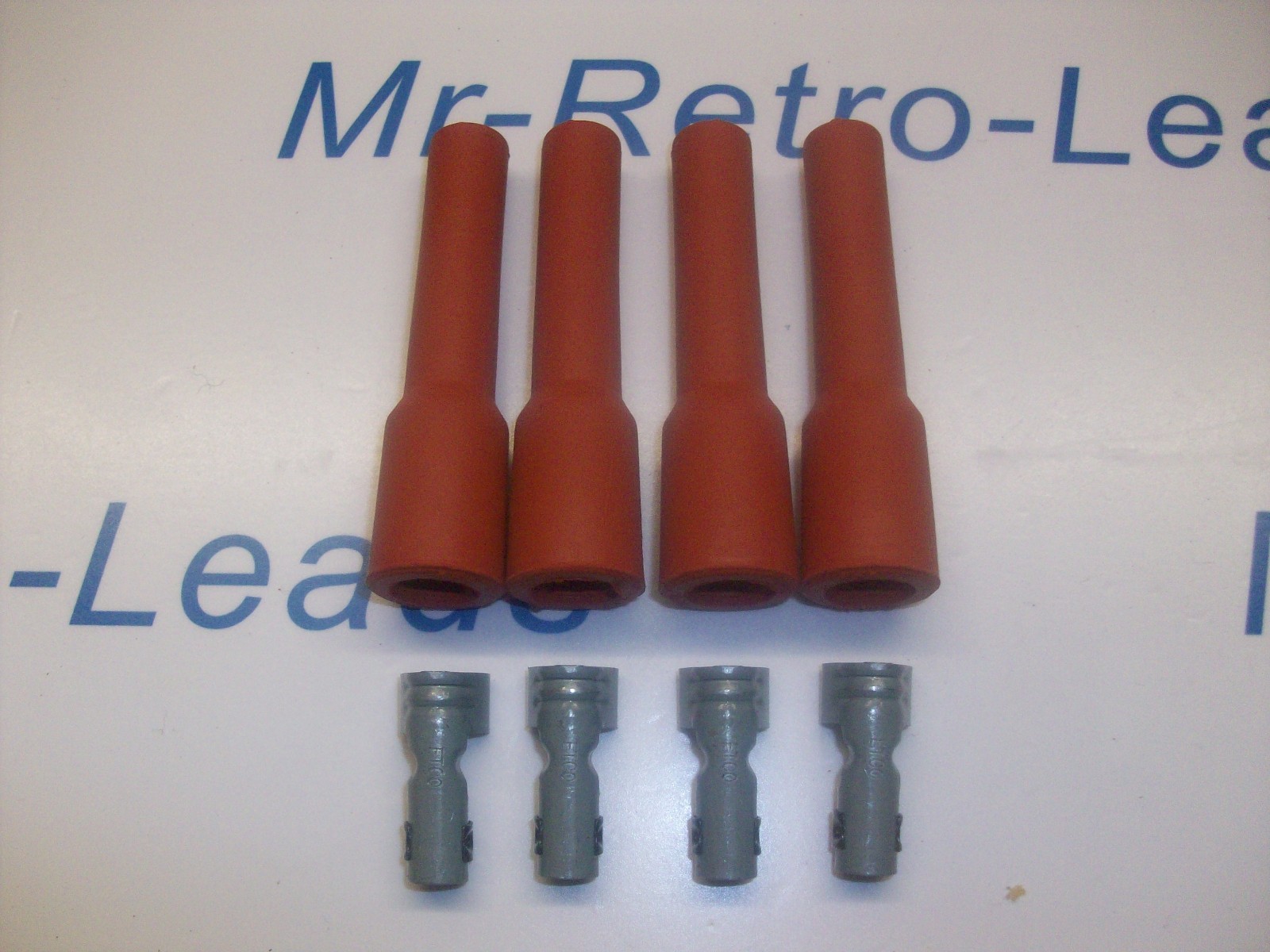Retro Red Ignition Spark Plug Rubber Boots & Terminals X 4 Full Set 4 Pot Engine