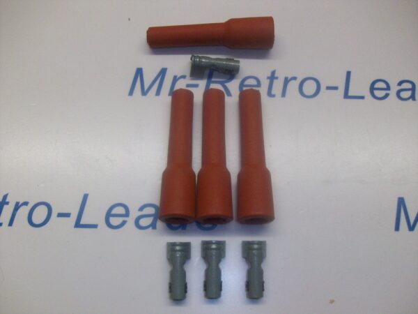 Retro Red Ignition Spark Plug Rubber Boots & Terminals X 4 Full Set 4 Pot Engine