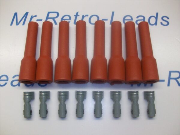Retro Red Ignition Spark Plug Rubber Boots & Terminals X 8  Full Set V8 Engine