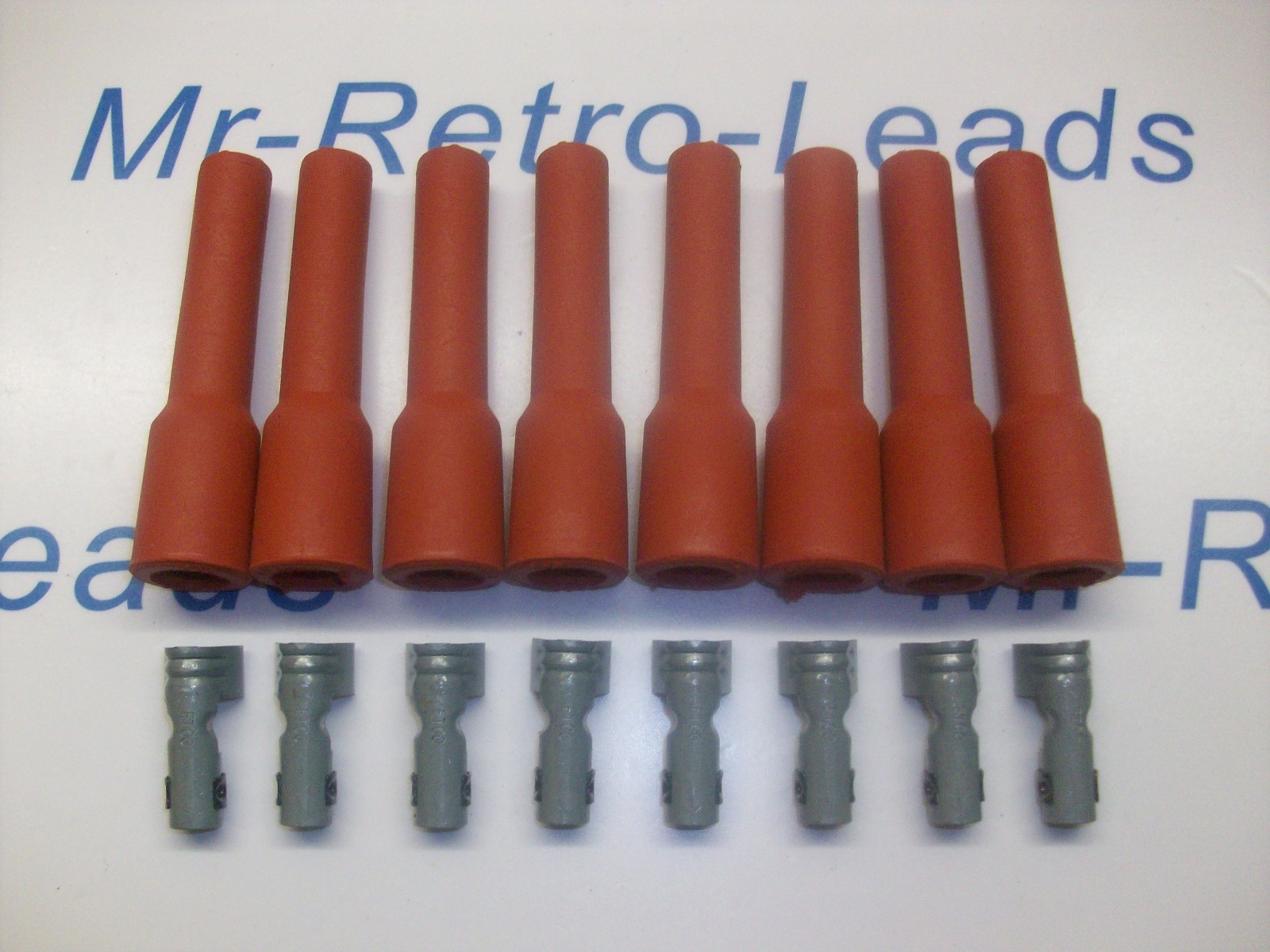 Retro Red Ignition Spark Plug Rubber Boots & Terminals X 8  Full Set V8 Engine